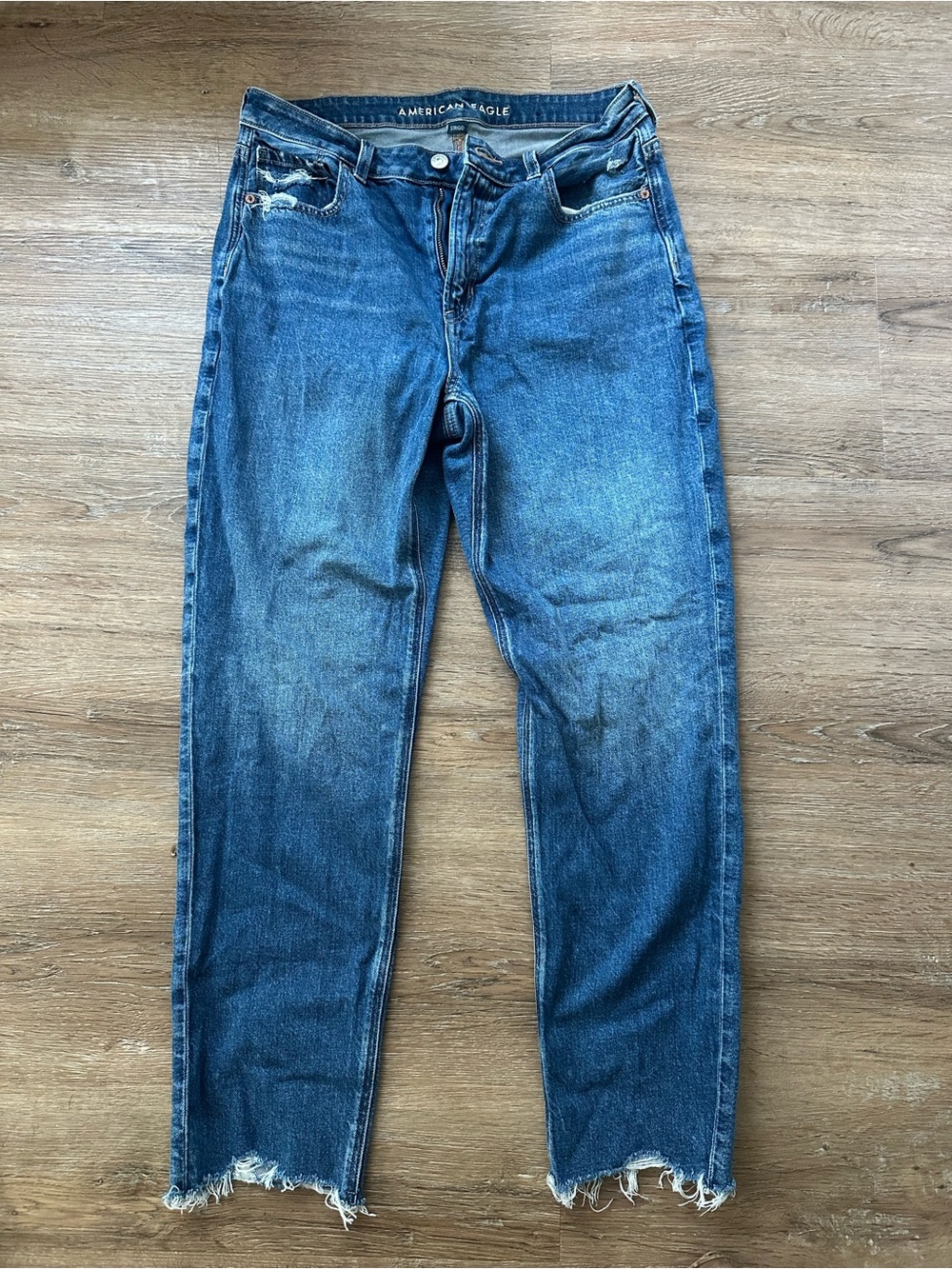 American Eagle Outfitters Women’s Blue Distressed Mom Jeans